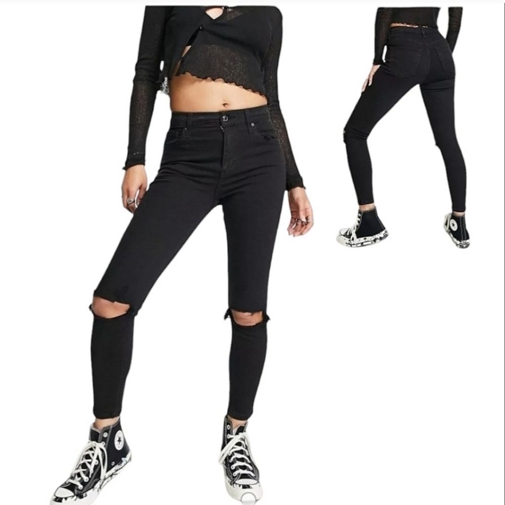 Topshop Jamie High Waist Ripped Skinny Jeans Sz 34x30 (12)